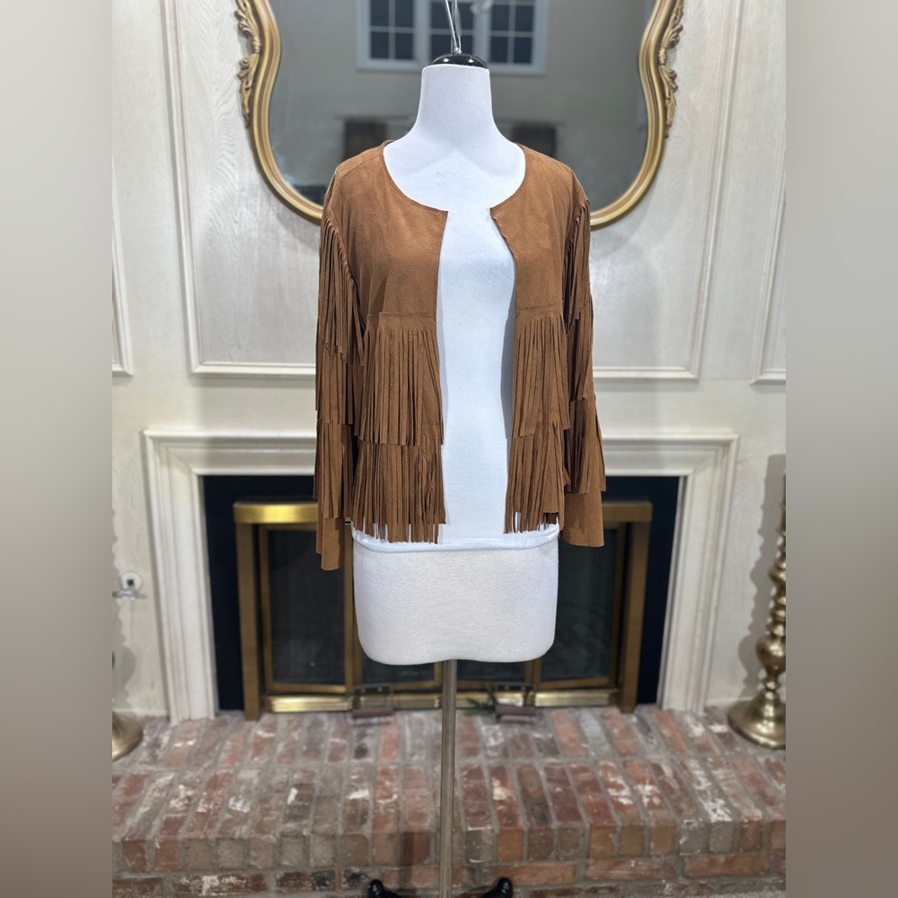 Vocal Faux Suede Fringe‎ Open Front Jacket – Size Small - Picture 2 of 15